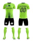 VIPOKO Custom Soccer Jerseys Shorts Personalized Printed Name Number Logo,V-Neck Short Sleeve Uniform for Men/Boy Green