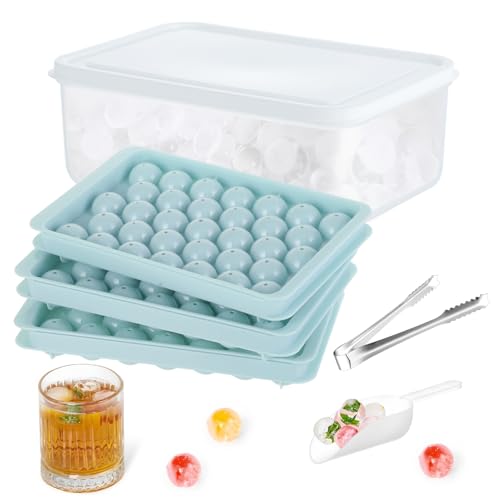 3 Cubetti Ghiaccio - Ghiaccio per Cocktail - Cubetti Ghiaccio in Silicone, PP-Kunststoff, 2 cm x 99 Runde Eiswürfel, con Contenitore, Pinza e Paletta, per Birra, Cocktail, Caffè, Whisky e Altro