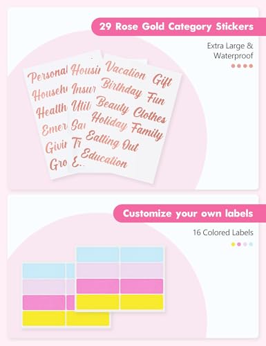 Image of A6 Budget Binder for Money Saving, PU Leather Budget Planner with 8 Cash Envelopes, Budget Sheets & Rose Gold Category Stickers, Money Organizer for Cash (Hot Pink Checkered)