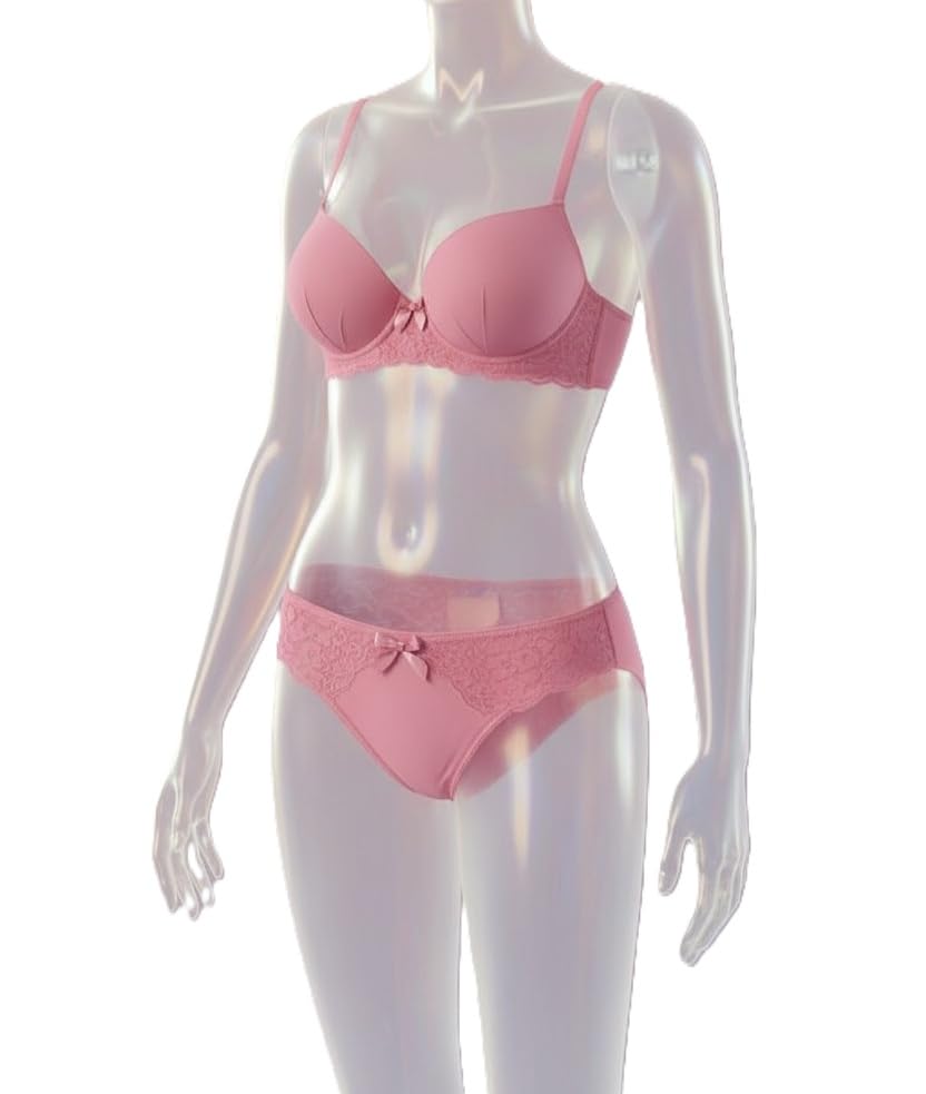 Image of Women's Elegant Lace Trim Padded Lingerie Set with Bow Detail, Push-Up Bra and Matching Panty, Available in six Colours