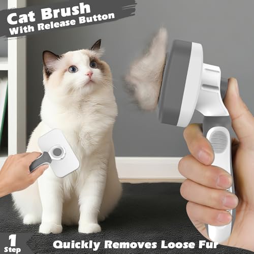 Image of 3PCS Cat Grooming Supplies, Cat Brush & Nail Clipper /Trimmer & Flea Comb for Shedding Indoor Cats Essentials Stuff Accessories (Grey)