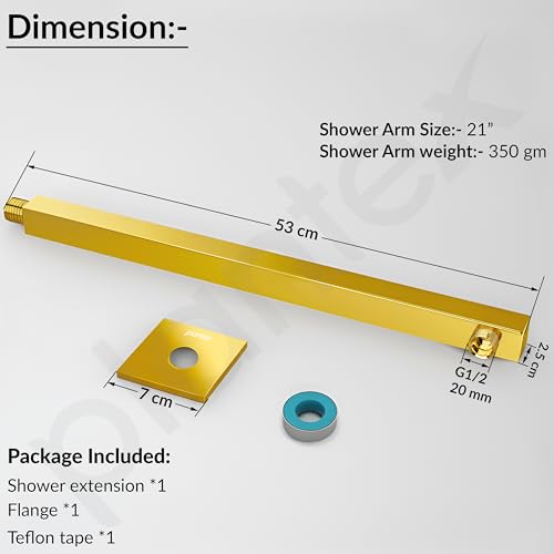 Image of Plantex 21-Inch Shower Arm for Overhead Shower /Stainless Steel Shower Pipe /Wall Mount Bathroom Fitting with -Inch Thread - Pack of 1 (Gold)