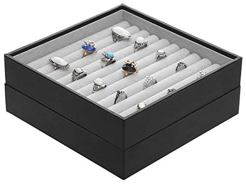 ORIGIA Magic Stackable Jewelry Trays Closet Dresser Drawer Organizer for Rings, Cuff Links, Storage Display Showcase Holder Box, Set of 2