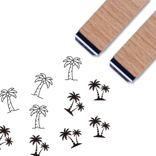 ANATTASOUL 2PCS Wooden Rubber Stamps Coconut Trees Ink Stamps for Crafting, 2.36*0.59 Cute Small Wood Stamps Set for DIY Scrapbooking Supplies,Card Making, Letter, Album, Journaling Decoration