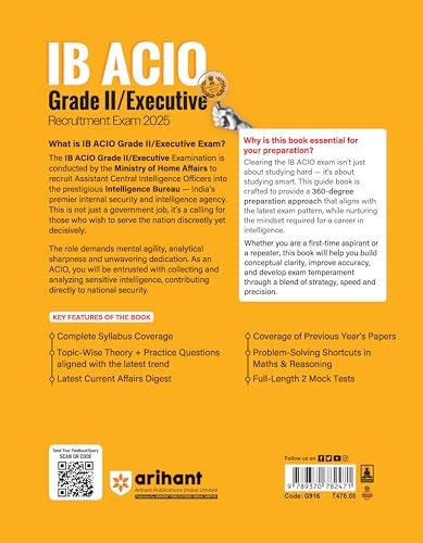 Image of Arihant IB ACIO Grade-II Executive Recruitment Exam 2025 | Study Guide Tier-1 | Solved Papers 2024, 2021, 2017 | Current Affairs, General ... Recruitment Preparation Book | English Medium