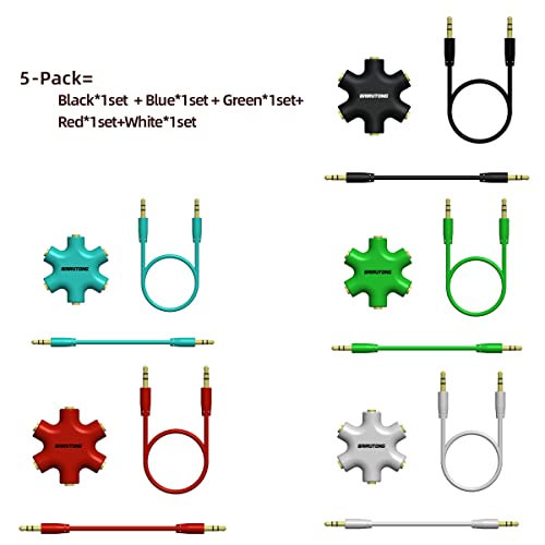 Image of 5-Jack Multi Headphone Audio Splitter, 3.5mm Stereo Cable 20cm & 100cm, 5-Pack