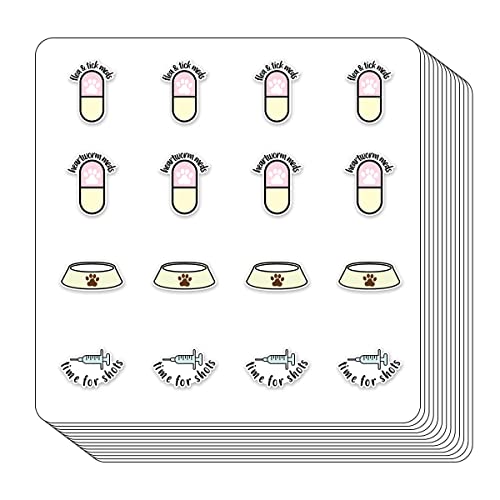 Dog Cat Care Planner Stickers, 0.5 Inch Flea Tick Heartworm Meds Reminder Scrapbooking 208-Pack