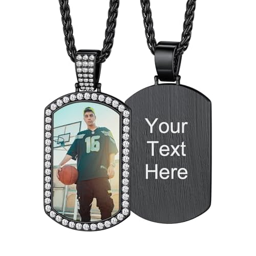 Custom4U Picture Necklace Personalized Photo for Men Women Steel/18K Gold Plated/Black Custom Angel Wings/Heart Pendant Necklace with Picture Memory Circle Chain 18-30 Inch,Hip Hop Jewelry+G