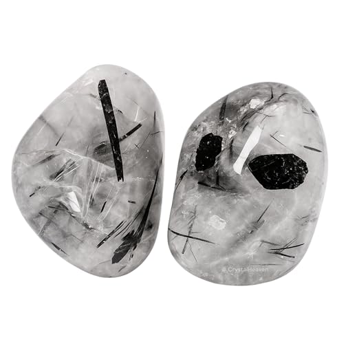 Image of Black Rutilated Quartz Crystal Healing Tumbled Stone, Natural Polished Crystals for DIY Crafts, Manifestation, Meditation, Pooja Feng Shui and Reiki Healing (30 Grams)