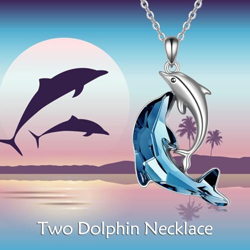 TOUPOP Dolphin Gifts Sterling Silver Dolphin Pendant Necklace Blue Crystal Dolphins Jewelry Summer Beach Themed Gifts for Women Birthday Christmas3