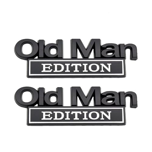 Image of 2pcs Metal Old Man Edition Emblem 3D Badge Fit for Universal Car Truck SUV Side Rear Front Hood Trunk Door Decal Sticker (Black White)