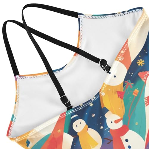 Black White Christmas Snowman Kids Girls 1 Piece Bathing Suit Summer Swimming Suits Adjustable Strap Cute4