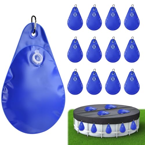 12 Pack Pool Cover Weights with Hooks Thick PVC Leakproof Swimming Pool Cover Hanging Bags Antifreezing Winter Tarp Weights Bag for Above Ground Pool Cover