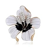 SKZKK Fashion Enamel Lapel Pin Lily Flower Brooch Pins,Broaches and Pins for Women Crystal Diamond Alloy Plating White