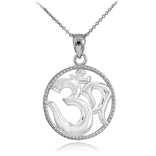 925 Sterling Silver Round Milgrain-Edged Yoga Medallion Om Charm Pendant Necklace, 16 