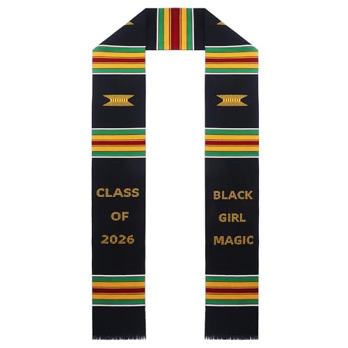 Lxzyu Black Girl Magic Graduation Stole 2026, Kente Graduation Stole Class of 2026, Authentic Kente Pattern, Unisex Adult African Art Kente Vibrant Colors Sash Stole Scarf 70 Inches Long