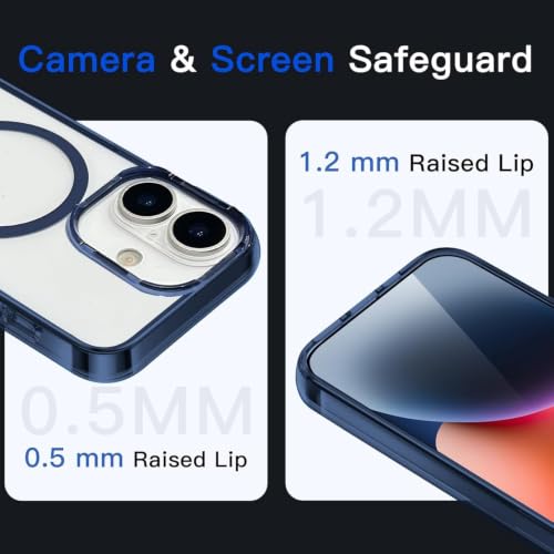 Image of Elzzi Translucent Clear Back Cover Compatible with iPhone 16, PC Shockproof Scratch Resistant, Non-Yellowing, Support Mag-Safe Wireless Magnetic Charging Case - Blue