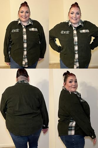 IN'VOLAND Womens Plus Size Corduroy Shacket Jacket Plaid Button Down Shirts Boyfriend Casual Long Sleeves Blouses Tops4