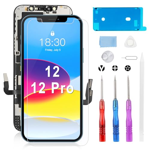 Moautodc Display für iPhone 12/12 Pro Bildschirm Ersatz 6.1" LCD Bildschirm FHD 3D Touchscreen Digitizer Rahmen Montage und Reparaturkits, LCD Bildschirm für iPhone 12/12 Pro