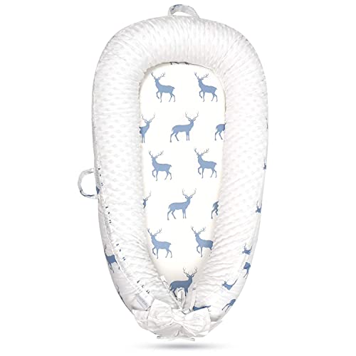 Mamibaby Baby Lounger cover, 100% Soft & Breathable Infant Floor Seat, Portable Adjustable Nest Pillow Cover for Tummy Time & Travel, Newborn Must Have Essentials Organic Co-Sleeper Baby snuggle (Elk)