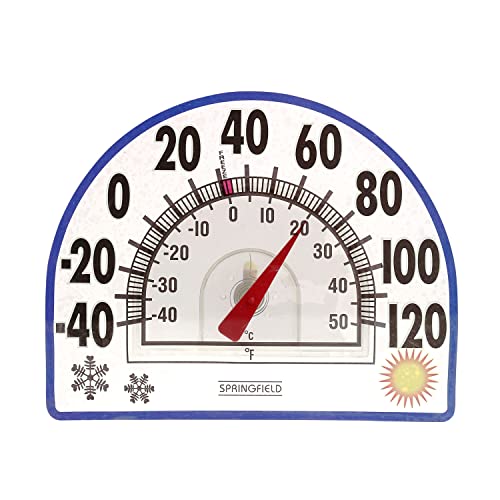Springfield Static Cling Indoor Outdoor Thermometer Temperature Gauge for Patio Pool and Sauna 8-Inch White/Blue