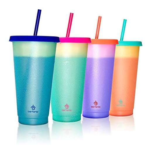 Befano Color Changing Cups, 24oz Reusable Plastic Cups with Lids and Straws for Adults and Kids, Bulk Tumblers for Iced Coffee Tea and Smoothie, To go Summer Cups for Party and Travel -4 Pack