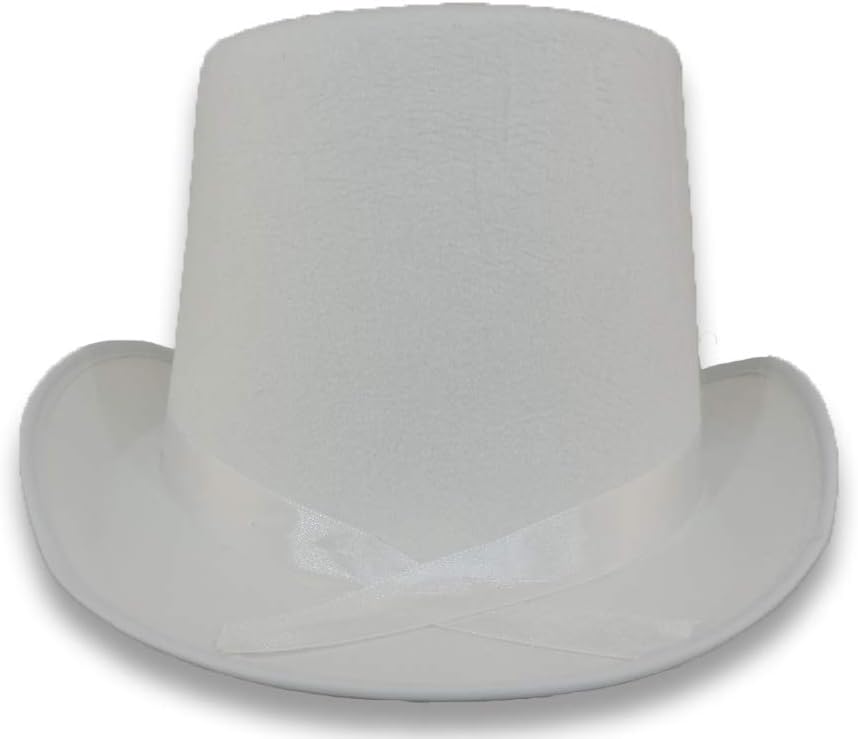 NOVELTY GIANT WWW.NOVELTYGIANT.COM White Permafelt Top Hat With Ribbon Accents