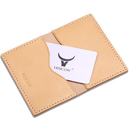 Image of HISCOW Minimalist Thin Bifold Card Holder - Italian Calfskin (Vegetable Tanned Leather)