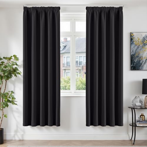 TOPICK Vorhänge Gardinen Verdunklungsvorhänge H220xB140 2er Set Schwarz – Ansicht 1