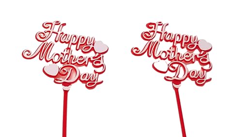party favors plus Happy Mother's Day Floral picks 12 pcs red Wording 2.5x2.5 top 12 inch long