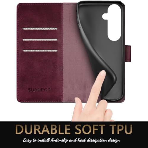 SUANPOT Compatible with Samsung Galaxy S25 Plus Wallet case with RFID Blocking Credit Card Holder,Flip Book PU Leather Protective Cover Women Men for Samsung S25 Plus Phone case Wine Red by SUANPOT - Image 6