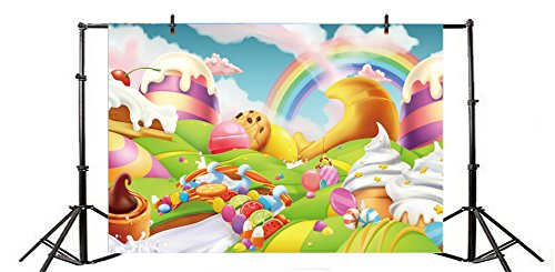 Aofoto 5X3Ft Fantasy Candy Land Landscape Background Cartoon Ice Cream Dessert Lollipop Photography Backdrop Rainbow Birthday Party Decoration Banner Photo Studio Props Kid Baby Girl Vinyl Wallpaper #TOP2