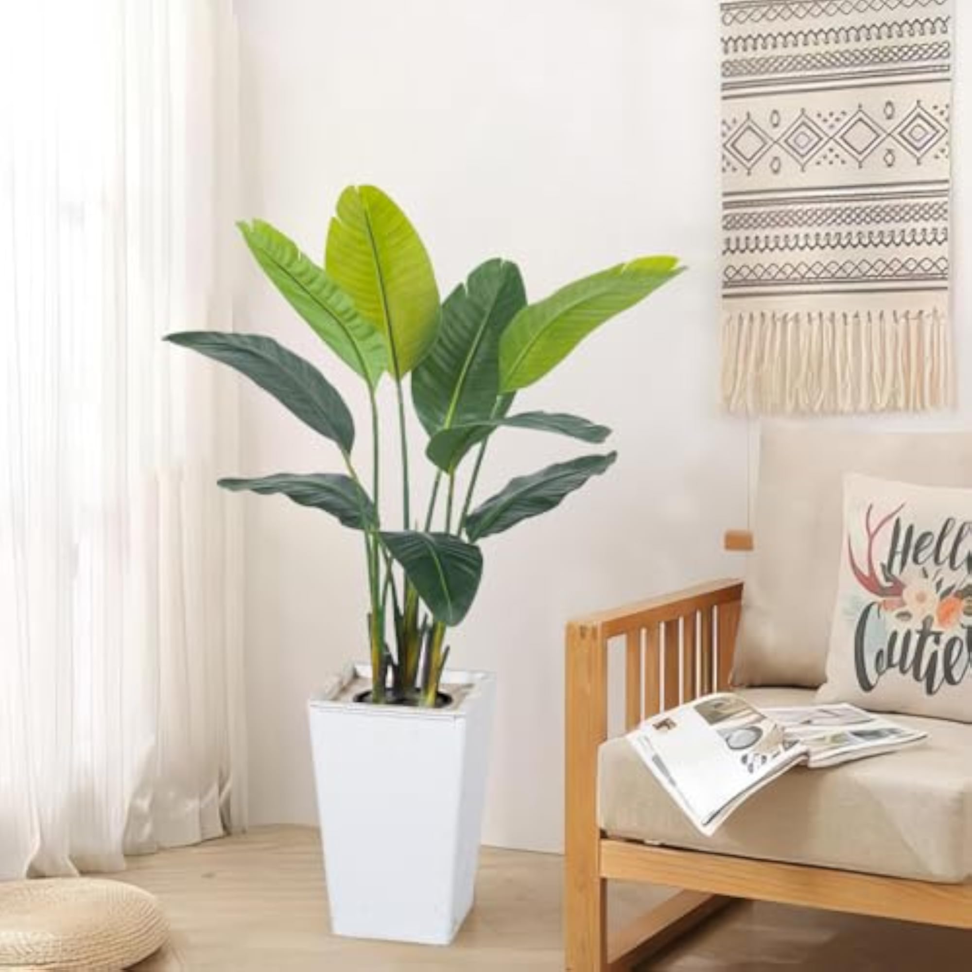 Bird of Paradise Artificial Plant 4FT with White Tall Planter