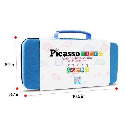 PicassoTiles Magnetic Tile Storage Case 16.5x7.5x3.5in Travel Carry Bag with Handle Water Resistant Organizer Compatible with Magnet Building Block Sets STEM Educational Accessories Oxford Cloth PTA10