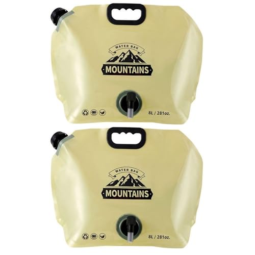 Licsaliwe Collapsible Water Container 2PCS 2 Gallon Green – Water Bags for Camping with Spigot, Food-Grade Foldable Storage Bag for Camping BBQ Hiking(Khaki)