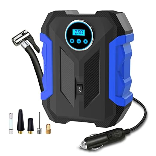 Digital Air Compressor for Car Auto Pump Portable Tire Inflator with LED Light DC 12V, Blue