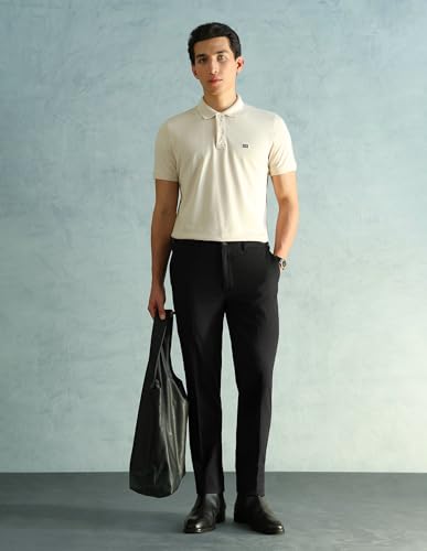 Image of Arrow Solid Super Slim Fit Formal Trousers for Men - Full Length Formal Pants for Men Office Wear