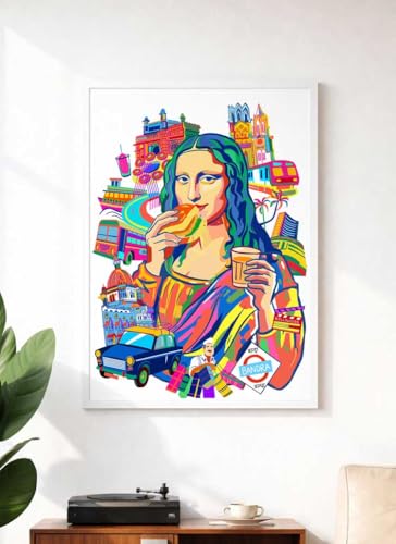 Image of The Blot Studio Monalisa in mumbai gateway of india colaba Pop Art Vada Pav Art Print, Cutting Chai Wall Art, Indian Street Culture Poster, Quirky Desi Pop Art Decor 12 inches x 19 inches