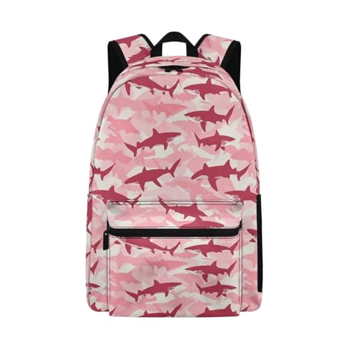 Kawaii Shark Graphic School Backpack for Kids 5-7 11-13, Cute Pink Camo Outdoor Backpack for Girls Boys Eco-Friendly Pink Schoolbag Lightweight Book Bag Laptop Backpack