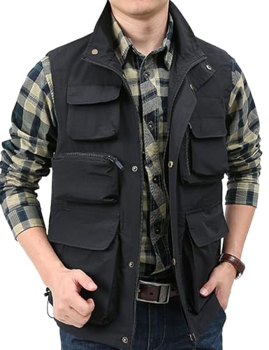 Image of Yimoon Men's Utility Fishing Vest Summer Lightweight Safari Travel Cargo Vest Outdoor Work Vests Multi Pockets