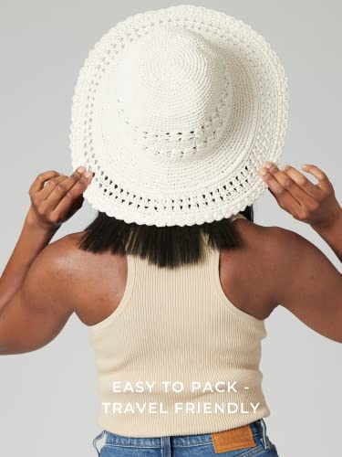 San Diego Hat Company Women's Cotton Crochet Hat With Scalloped Edge, Upf 50+, 4” Brim, Natural #TOP4