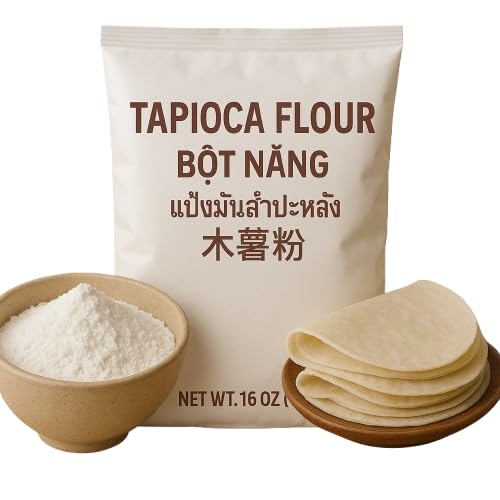 Tapioca Starch 1Lb – Thickener, Frying Flour & Baking Binder, Gluten-Free, Vegan, Non-Gmo – For Boba Pearls (Taiwan), Tapioca Pudding, Bubble Tea, Pão De Queijo (Brazil), Mochi & Tangyuan (Japan, China), Bánh Canh Noodles (Vietnam), Thai Dumplings, Flatbreads, Gluten-Free Cookies, Asian Desserts, Chewy Snacks, Paleo Recipes, Sauces, Gravies, Crispy Coating & More – Southeast Asian & Latin American Cooking