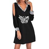 Sommerkleid Damen Swing Kleid Sommer Off Shoulder Square Neck Skaterkleid Einfarbiges A-Linien-Kleid Trägerloses lange Ärmel Knielanges Patchwork-Kleid Strandkleid Party Kleid
