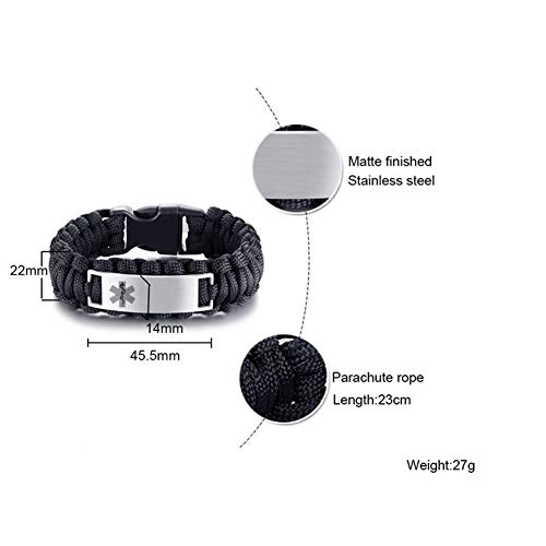 Lf Stainless Steel Personalized Ice Medical Alert Outdoor Rope Paracord Survival Medic Id Bracelet Sos Emergency Cuff Bracelets For Adult Hiking Camping Hunting Activities,Free Engraving Customized #TOP1