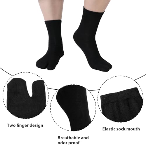 6 Pairs Tabi Flip Flop Socks, Elastic Cotton Tabi Split Toe Socks Wicking Sandal Socks for Women Men (Black)2