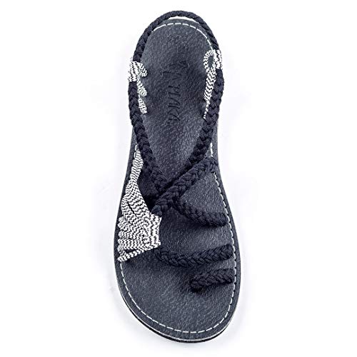 Plaka Flat Summer Sandals for Women Black Zebra 9 Palm Leaf