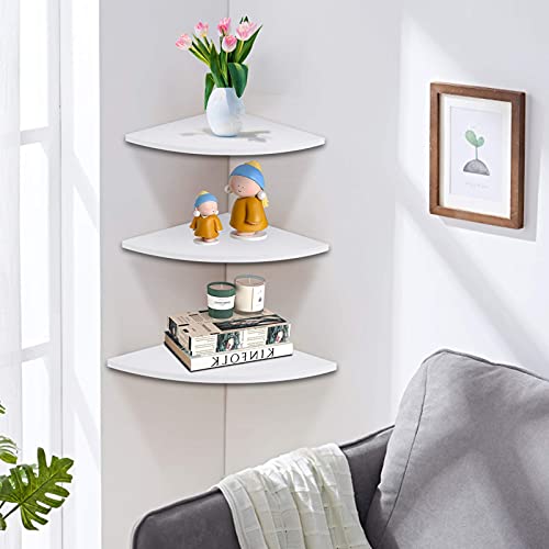 Raguso esquineras estanterias 3 Piezas Estante de Esquina Flotante Estante de Almacenamiento montado La Carga Máxima por Capa es de 5 kg para el hogar Oficina Sala de Estar baño decoración Blanco