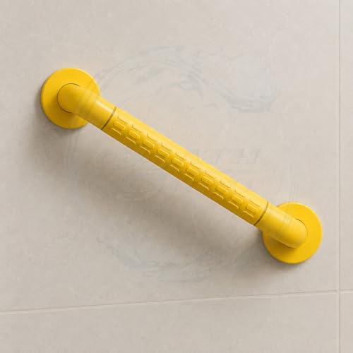 Image of BATH GURU Heavy Duty Anti-Slip Grab Bar for Bathroom & Toilet, Yellow Safety Handle with Stainless Steel Core, Wall Mounted Support Rail for Senior Citizens, Elderly, Shower & Staircase (15 Inch)