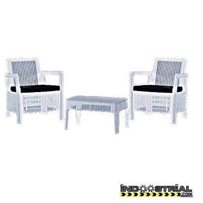 Keter Tarifa Balcony Conjunto de jardín o terraza Exterior 2 plazas y Mesa con Cojines incluidos, Resina con Acabado ratán Redondo, Color Marrón