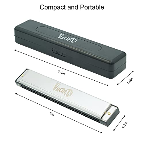 Vachan 24 Holes Harmonica Key Of C, Tremolo Harmonica Mouth Organ Harp With Case For Beginners，Adults，Professional Band Player And Students,Silver #TOP5